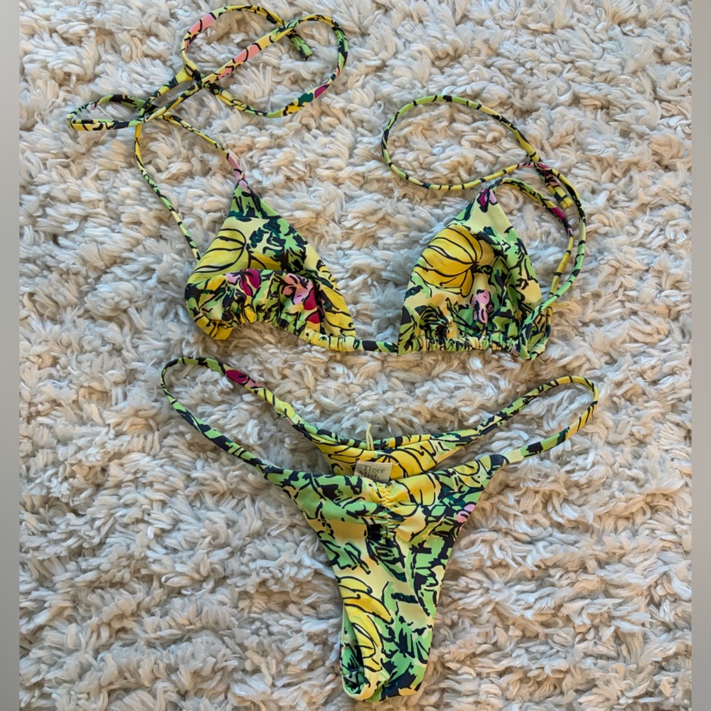 Tiger Mist Neon Yellow & Lime Floral Triangle Bikini